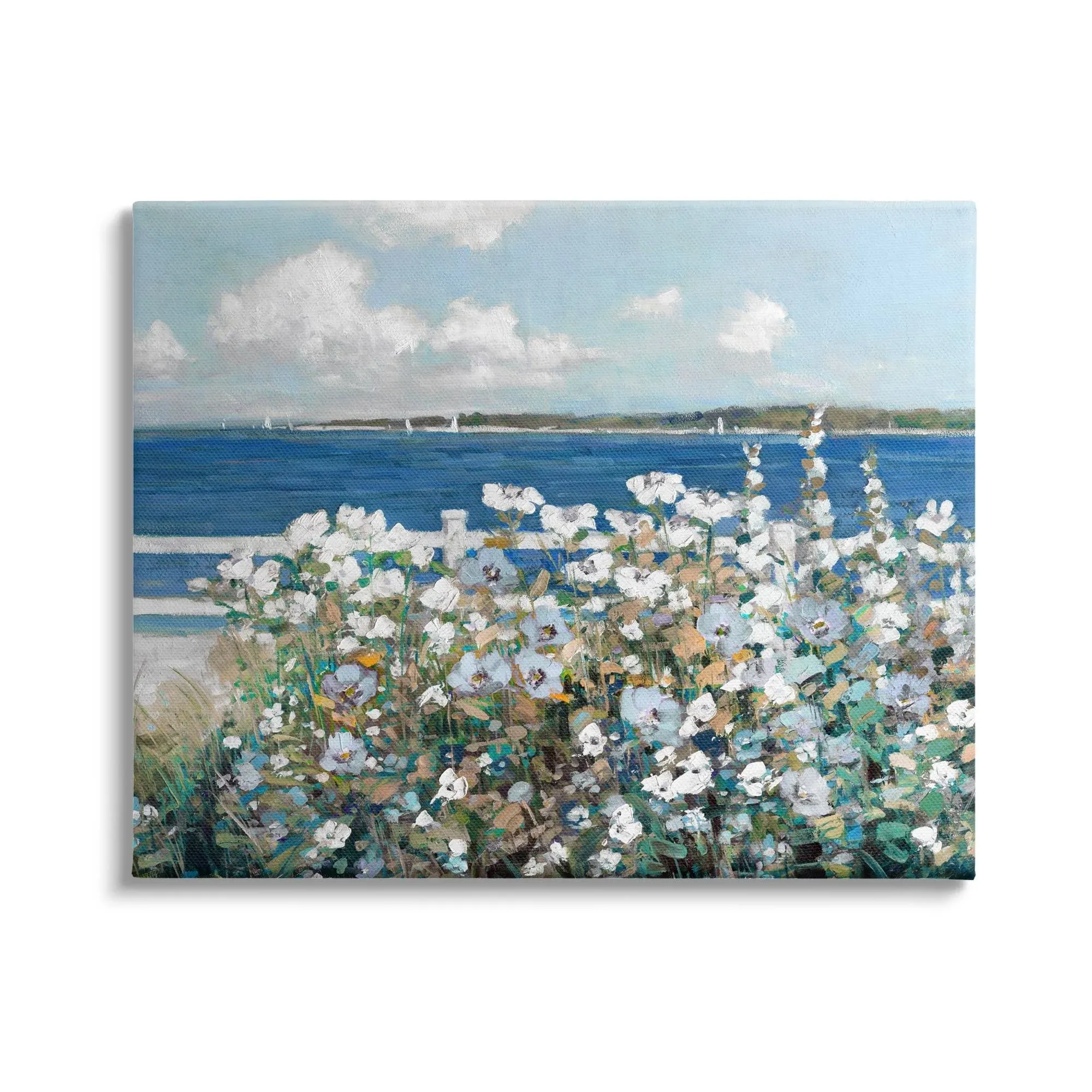 Stupell Industries Beautiful White Flower Bush Seaside Fence Ocean View , 40 x 30 ...