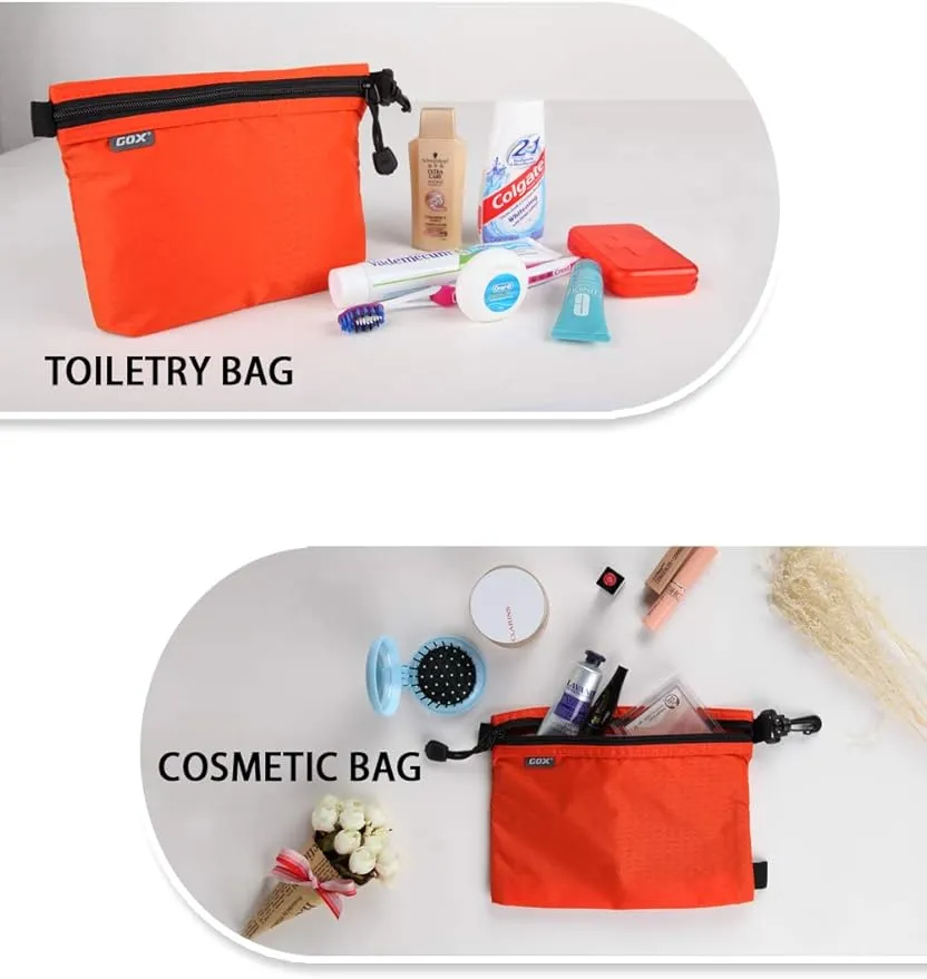 GOX Travel Toiletry Bag Carry On Zipper Pouch Cosmetic Kit Makeup Digital Bag Water Resistant Nylon (Orange)