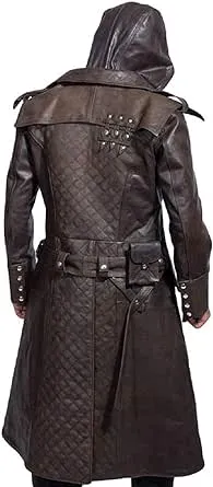 Jacket Craft Men's Assassin Brown Genuine Leather Trench Costume Coat