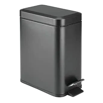 mDesign Rectangular Step-Open Wastebasket Trash Can - Brushed Stainless Steel