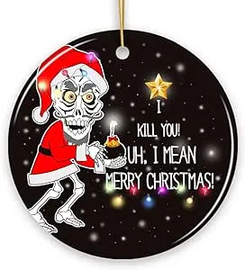 Hilarious Skeleton Bomber Christmas Ornament, Bomb for a Present Funny Comedy Gift