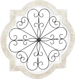 Deco 79 Wooden Scroll Home Wall Decor Wall Sculpture with Metal Scroll Work, Wall Art 22" x 1" x 22", White