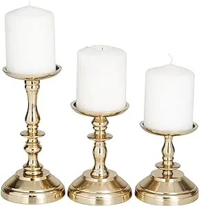 3 Pack Hurricane Glass Candle Holders | Champagne Gold- 10.6"| 4.9"| 4.9” Gold Candle Holders Centerpieces for Tables, Fall Table Decor, Decorative Gold Lanterns for Indoor Outdoor, Wedding, Christmas