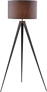 Teamson Home Romanza 61.81" Tripod Floor Lamp, Minimalist Light in Living Room, Dining Room, Bedroom or Home Office, in Gray with Gray Linen Drum Shade