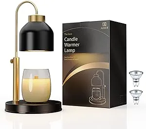 Candle Warmer Lamp, with 2 Bulbs,Timer & Dimmer,Height Adjustable Electric Top Candle Melter,Compatible with Large Yankee Candle Jars,3 Wick Candles,Black,110-120v