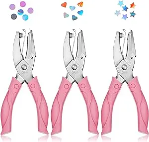 CheeMuii 3 Pieces Metal Handheld Paper Punch Single-Hole Tag Punch Set with Plastic Handle for Circle Holes for DIY Craft Tag