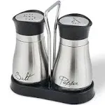 Salt and Pepper Shakers Set, Stainless Steel with Glass Bottle for Table, RV, Camp, BBQ, Set of 2, Sliver