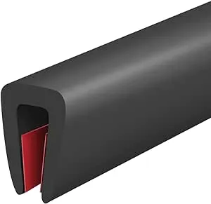 Rubber Edge Trim, Self-Adhesive Rubber Edge Trim, Edge Protector for 1/8" Mirror and Flexiglass, EPDM Material, Fit 1/8"(3.2mm), Length 20 Ft, Black Color, U Channel Edge Trim