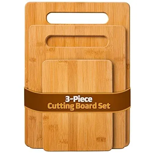 3-Piece Bamboo Cutting Board Set - Wooden cutting board, 3 Assorted Sizes of ...