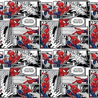 Marvel Avengers Spider-Man Comic Panels Black/White Premium Quality 100 percent Cotton Fabric by The Yard.