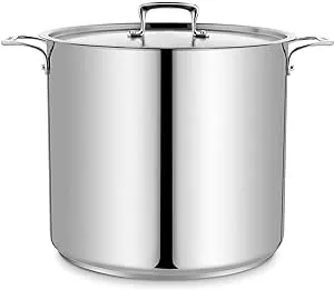 Bakken- Swiss Stockpot 24 Quart Brushed Stainless Steel Heavy Duty Induction Pot with Lid and Riveted Handles for Soup, Seafood, Stock, Canning A