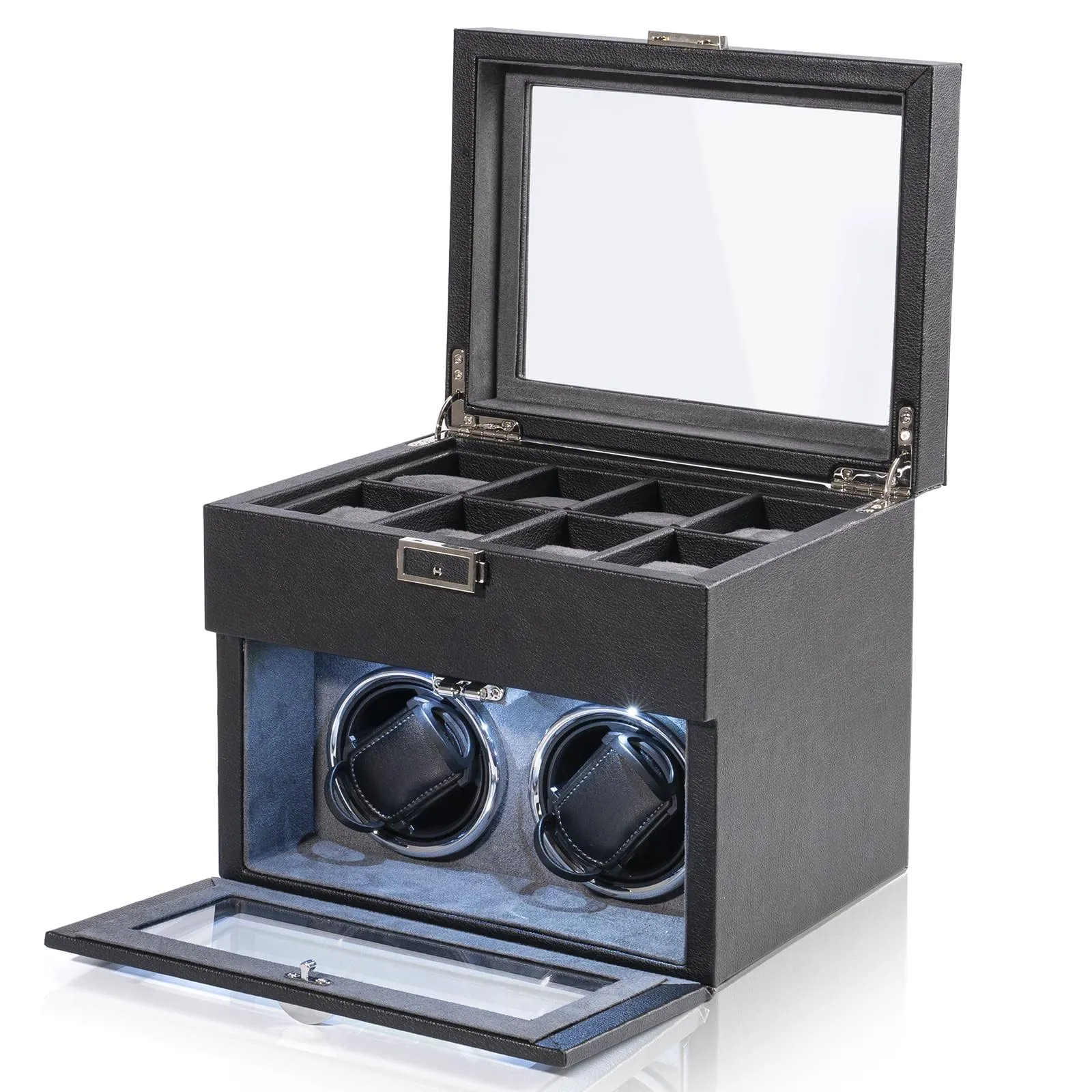 KRYPTEUM Automatic Double Watch Winder with 8 Extra Storage Box