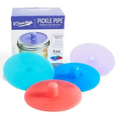 Masontops Pickle Pipes - Airlock Fermentation Lids - Fermentation Kit for Small Mouth Mason Jar Sauerkraut & Pickle Kit - Fermentation Jar Not Included