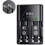 EBL Rechargeable AAA Batteries (8 Packs) with Smart Rapid Battery Charger with AC Wall Plug for AA AAA 9V Ni-MH Ni-CD Rechargeable Batteries