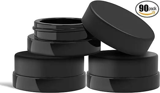 90 Pack 7ml Low Profile Black Glass Concentrate Containers with Black Lids