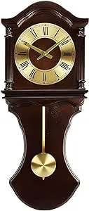 Bedford Clock Collection BED1712 Wall Clock with Pendulum and Chimes, Chocolate Wood