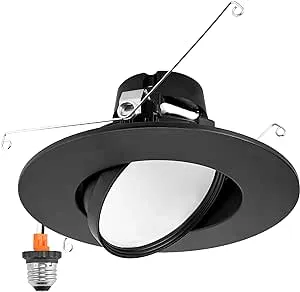 Maxxima 5 in. and 6 in. Rotatable LED Retrofit Downlight Gimbal, 1150 Lumens, 11 Watts, 5 CCT 2700K/3000K/3500K/4000K/5000K, Dimmable, Aluminum Black Trim