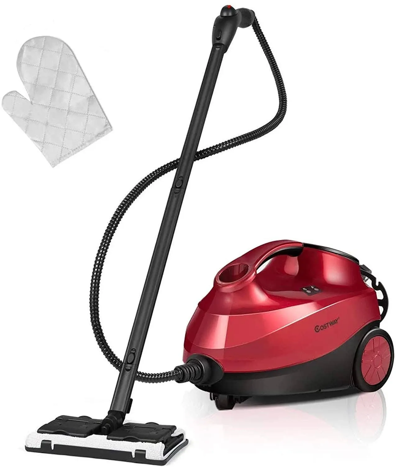 DORTALA 2000W Multipurpose Steam Cleaner with 19 Accessories, Household Steamer w/ 1.5L Tank & 13ft Power Cord for Chemical-Free Pressurized Cleaning, Heavy Duty Rolling Cleaning Machine for Carpet, Floors, Windows and Cars, Home Use Red