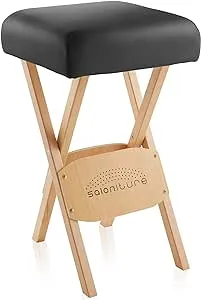 Saloniture Wood Folding Massage Stool with Carrying Case, Black