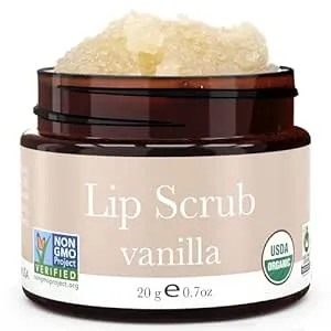 USDA Organic Lip Scrub Vanilla - USA Made All Natural Lip Exfoliator, Stocking Stuffers for Women, Mom & Wife, Sugar Lip Scrubber for Dry Lips, Small Beauty Gifts for Her & Teenage Girls