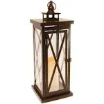 LumaBase Metal Lantern with Battery Operated Candle - Black Crisscross