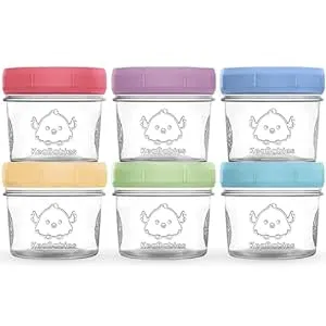 KeaBabies 6pk 4oz Glass Baby Food Containers - Leak-Proof, Microwavable Small Baby Glass Jars with Lids, Baby Food Storage Containers, Baby Snack Containers, BPA-Free Baby Food Jars (Nord)