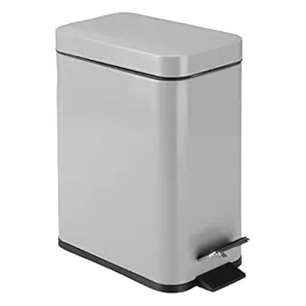 mDesign Rectangular Step-Open Wastebasket Trash Can - Brushed Stainless Steel