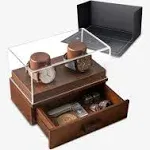 Mens Watch Case Jewelry Box, Walnut Wood Watch Box Organizer with Drawer, Woo...