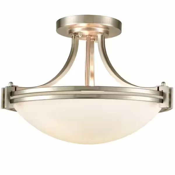 Modern Brushed Nickel 3-Light Ceiling Light with White Glass