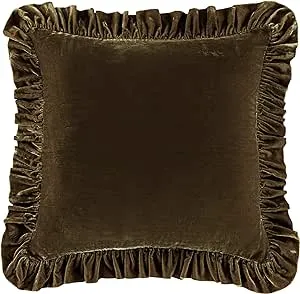 HiEnd Accents Stella Faux Silk Velvet Euro Sham Pillow Cover, 27x27 inch, Green Ochre, Romantic Western Modern Traditional Style Luxury Bedding