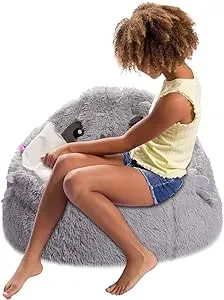 Posh Creations Cute Soft and Comfy Bean Bag Chair for Kids, Animal - Blue Narwal