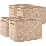 OIAHOMY 4 Pack Storage Baskets for Organizing, Cube Storage Bins for Shelves, Rectangle Storage Baskets With Handles, Woven Baskets for Storage, 12.7''Lx9''Wx7.8''H, Brown