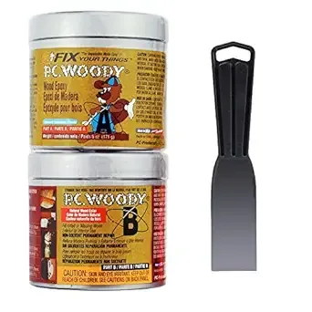 PC Products PC-Woody Wood Repair Epoxy Paste Kit with Mixing Tool, Two-Part 6 oz in Two Cans, Tan (83321)