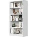 sunon Wood Bookcase 5-Shelf Freestanding Display Wooden Bookshelf for Home Office School (116 D33 W598 H,White)