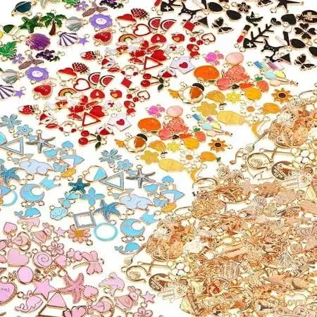 300Pcs Charms for Jewelry Making, Wholesale Bulk Assorted Gold-Plated Enamel Charms Earring Charms for DIY Necklace Bracelet Jewelry Making and Crafting