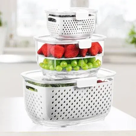 LUXEAR Fresh Produce Vegetable Fruit Storage Containers 3Piece Set, BPA-free, in