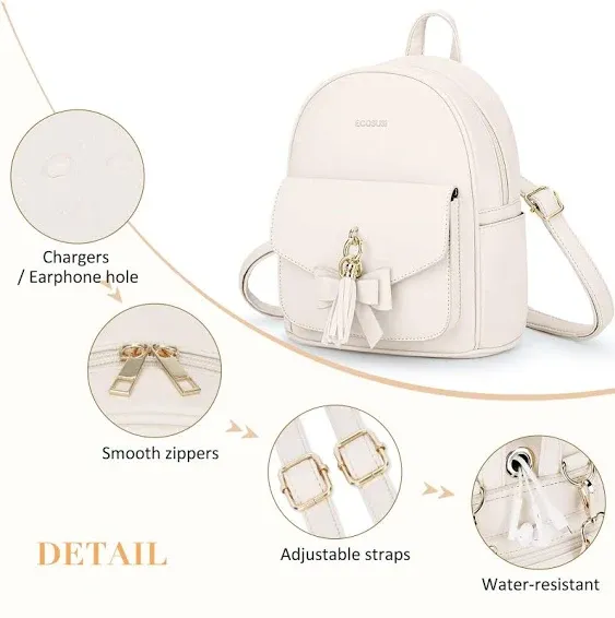 ECOSUSI Mini Backpack for Women Girls Cute Bowknot Small Backpack Purse Ladies Leather Bookbag Satchel Bag, with Charm Tassel