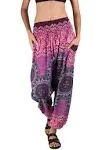 Women's Comfy Bohemian Tapered Elephant Harem Loose Yoga Travel Pajama Lounge Boho PJ Pants Magenta