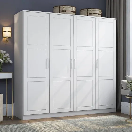 100% Solid Wood Cosmo 4-Door Wardrobe with Solid Wood or Mirrored Doors by Palace Imports