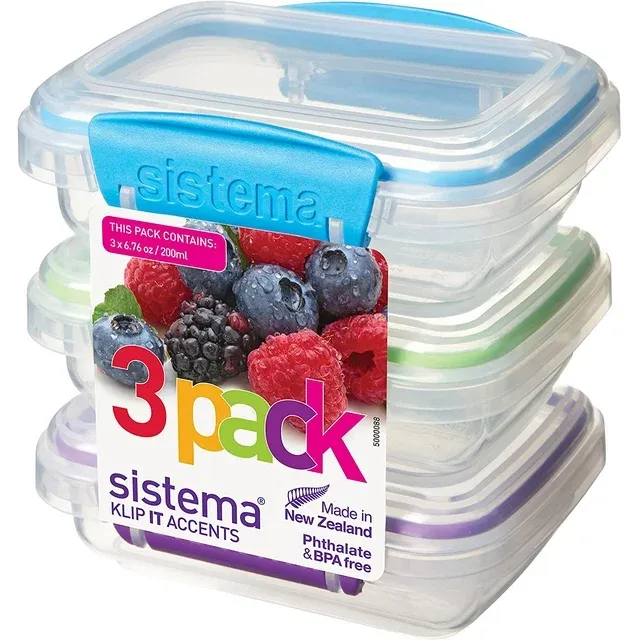 Sistema KLIP IT Accents Collection Food Storage Containers, 6.7 oz./0.2 L, Color Received May Vary, 3 Count