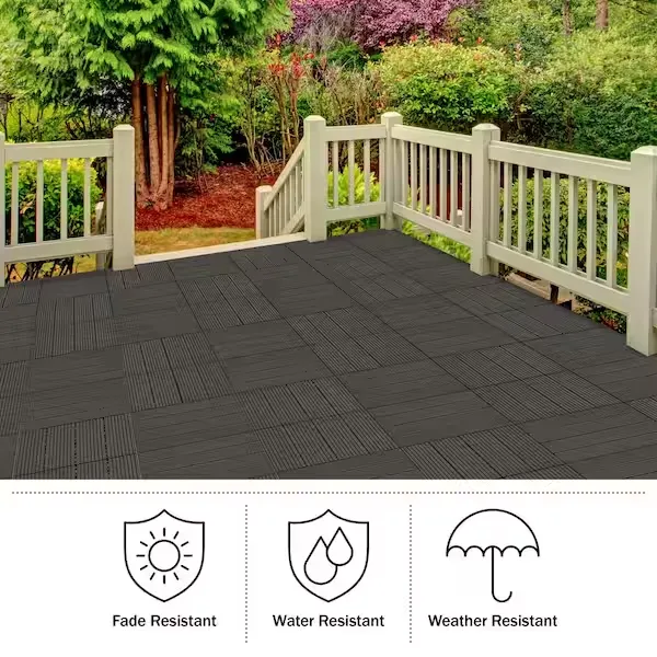 Pure Garden Patio Floor Tiles Set of 6 Wood/Plastic Deck Tiles,Gray