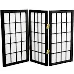 Oriental Furniture Tall Desktop Window Pane Shoji Screen, 3 Panel, Black