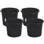 Plastic 17 Gal. Utility Storage Bucket Tub with Rope Handle, Black, 4-Pack