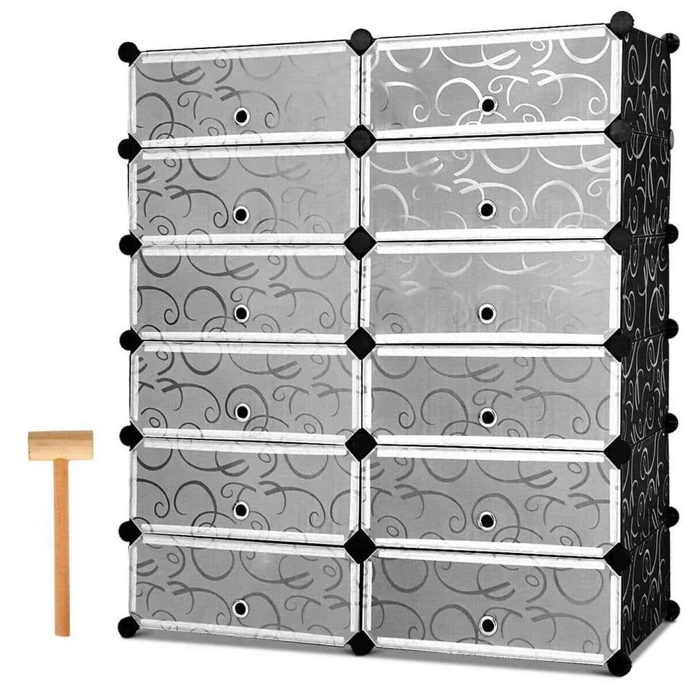 Costway 12-cubic Contemporary Plastic Shoe Rack Cabinet in Black