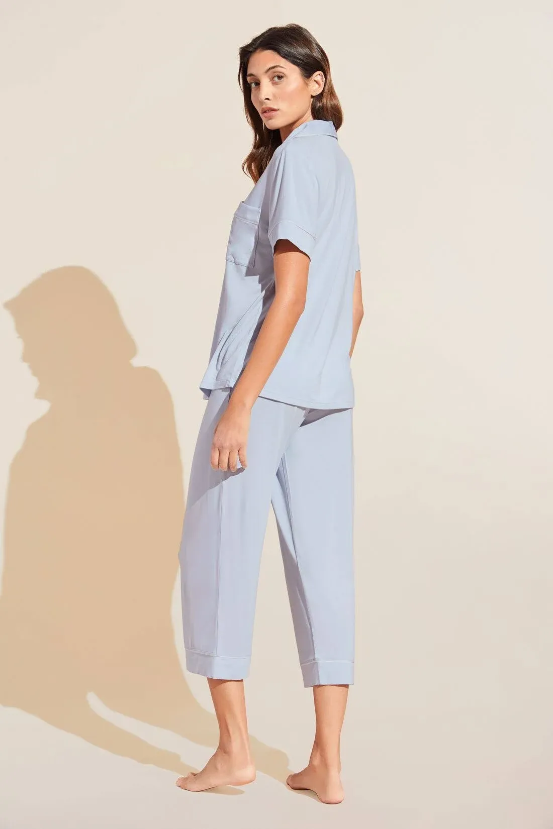 Eberjey Gisele Tencel Modal Short Sleeve Cropped Pj Set Ice Blue / Ivory / M