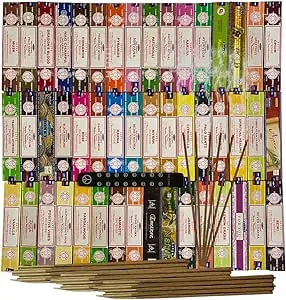 Satya Incense Sticks Variety Pack of 12 Randomly Selected Fragrances and Incense Stick Holder Bundle Total 180 Sticks