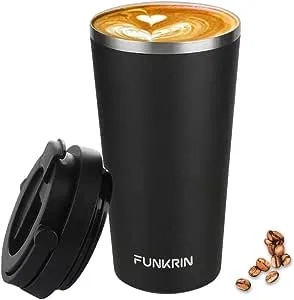 Funkrin Insulated Coffee Mug with Ceramic Coating, 16oz Vacuum Stainless Steel Tea Tumbler with Lid and Handle, Double Wall Leak-Proof Thermos Mug