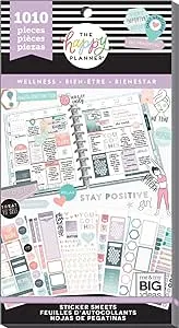 Me & My Big Ideas Happy Planner Sticker Value Pack-Wellness, 1010/Pkg, Multi