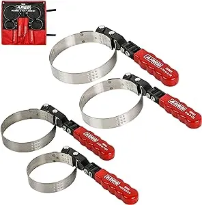 ARES 56065-4-Piece Swivel Oil Filter Wrench Set with Storage Pouch - Wrenches Cover 2 3/4-Inch to 5 1/4-Inch (70mm to 133mm) Diameter Filters - 180-Degree Swivel - Automatically Tightens on Filter