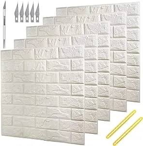 White 3D Brick Wallpaper 20 pcs Faux Brick Textured Effect Background Stickers for Wall Decoration Total 80 Square Feet Coverage